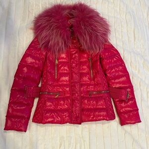 Moncler Vibrant Pink Fur Collar Jacket Size 1